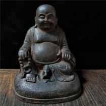 Antique antique hot collection Old iron Maitreya Buddha sitting statue Exquisite workmanship package pulp old gas good
