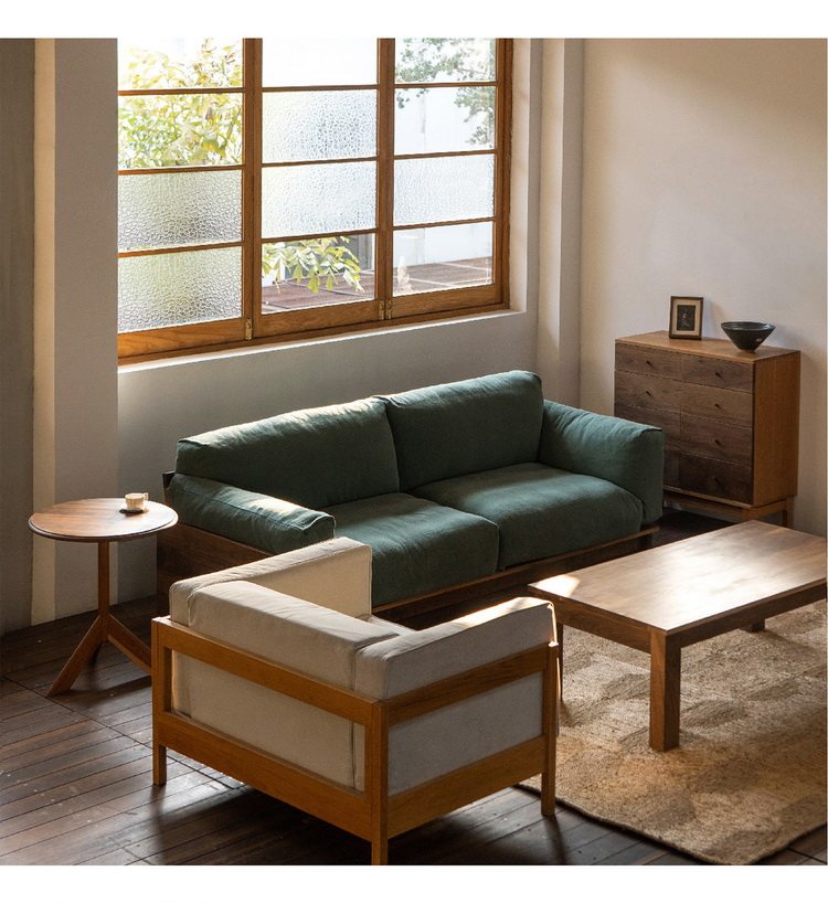 宽木窄作 平躺沙发 布艺沙发 客厅 拆装可进电梯实木家具黑胡桃木