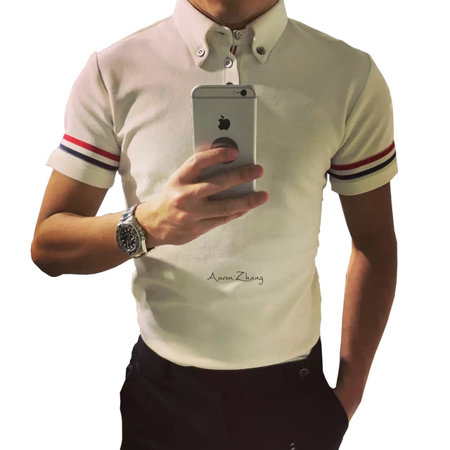 Summer Korean lapel polo shirt men's TB style short-sleeved T-shirt business casual polo shirt pure cotton slim bottoming shirt