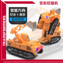 Childrens Toy Electric Excavator Deformation Robot Luminous Music Universal Engineering Car Digger Boy Presents