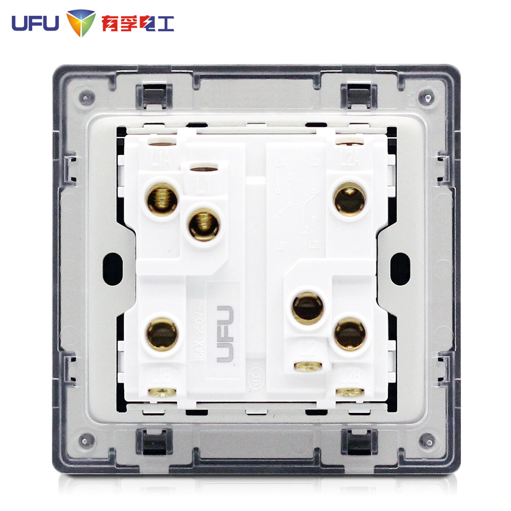 ufu/有孚电工二位双控开关86型暗装墙壁开关二开双联不锈钢拉丝金