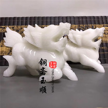 Natural Han White Jade Kirin Pendulum with a pair of Town Residence Jade Kirin Living Room Wine Cabinet Decorated Home Furnishing
