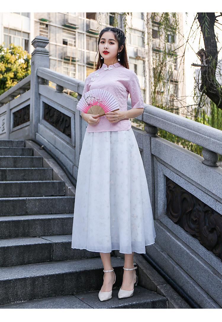 实拍2019春夏新款文艺复古民国风碎花松紧腰长裙半身仙女裙百搭