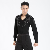 New Latin dance adult mens shirt V-collar modern dance ballroom dance practice costume performance long sleeve