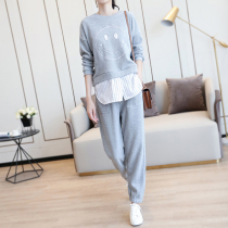 Fashion leave Two stitched sweatpants Two sets of women 2022 Spring new tightness waist casual pants Fashion suit