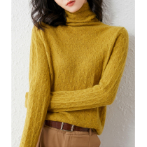 Hollowed-out Pile Collar 100% Pure Sheep Sweatshirt Woman High Collar Knit Undershirt Blouse Blouse Autumn Winter Easy Cashmere Sweater