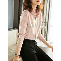 Pink Plaid Shirt Woman 2021 Fall New Loose Temperament Square Collar Long Sleeve Shirt Professional slim jacket