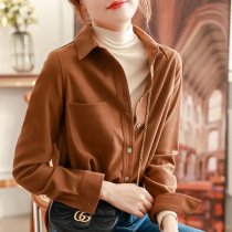 Pure color shirt blouses woman 2021 Spring summer new light ripendium turtlenecks with sweatshirt with long sleeves single-row buttoned lining