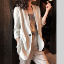 Day Ensemble Acetate satin suit jacket woman 2021 new casual loose thin section 70% sleeves apricot Western-style jacket