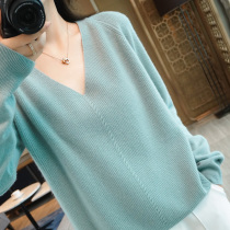 Wool Stitch Weaselwear Women 2021 Autumn Winter New Loose V collar Lazy Wind 100 Hitch Bottom Cashmere Long Sleeve Sweater