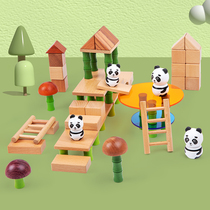 National Wind Bamboo Forest Scenario Building Blocks Color Acrylic Wood Construction Zone Childrens Tabletop Puzzle-based Toy Panda