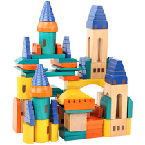Kindergarten desktop constructs wooden blocks for children 3 years old puzzle toys family room beech color castle