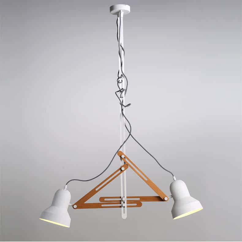 邦镇北欧简约个性木艺创意双头吊灯伸缩臂皮克斯尺规餐厅吊灯