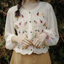 Flower knit shirt age-reducing coat thin holiday style long sleeve sunscreen cardigan embroidered blouse short spring and summer