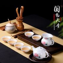 Yunhuo Kiln Liling porcelain under-glaze colorful hand-painted kung fu tea set hibiscus flower complete teapot Gong Cup
