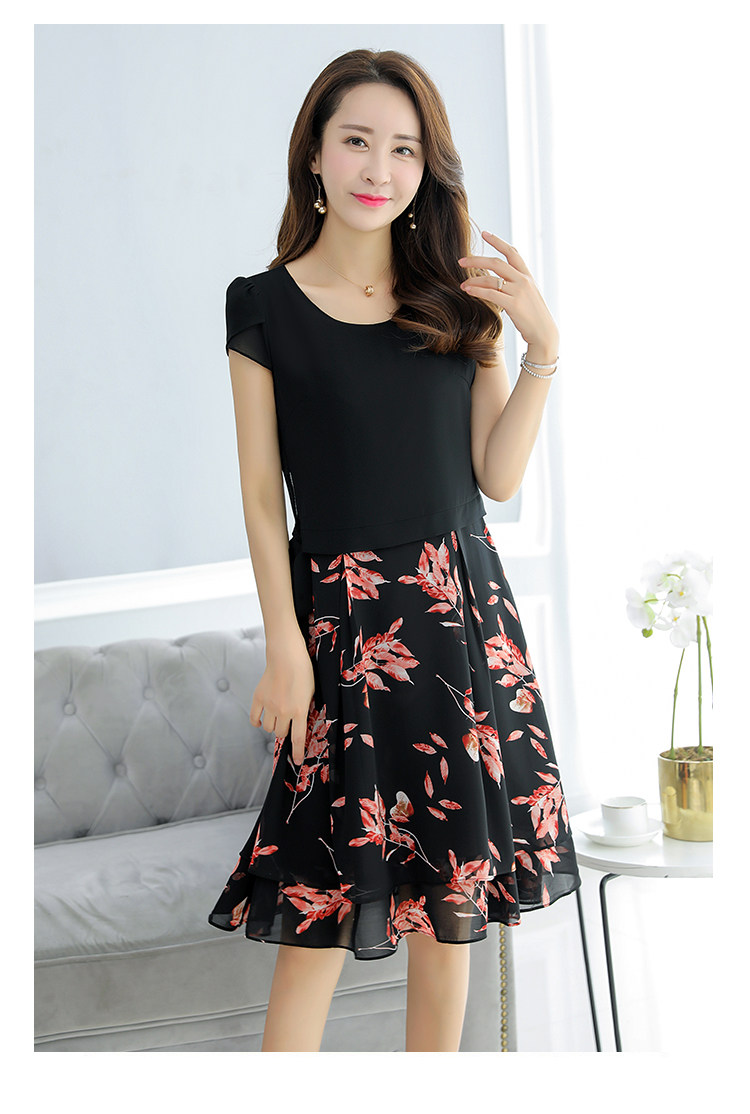 实拍夏季雪纺连衣裙女2018新款女装夏装中长款夏天30岁到45收腰裙