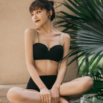 Swimwear womens summer 2021 new fashion sexy small chest gathered to cover the belly thin split conservative student swimsuit