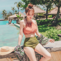 Split swimsuit womens summer 2021 new fairy seaside retro belly cover thin conservative student girl sweet small chest