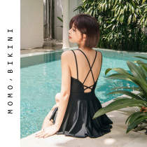 One-piece swimsuit womens summer 2021 new fashion black cover belly halter conservative cover belly thin large size fat mm