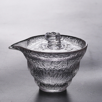 Japanese-style early snow glass cover bowl Hand-caught tea bowl Three-year-old tea bowl Tea cup thickened heat-resistant Kung Fu tea set