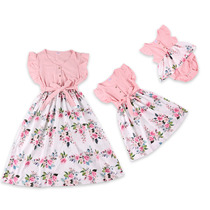 2022 summer flower parent-child dress little girl ruffle flying sleeve mother and daughter Rose dress female treasure flower dress