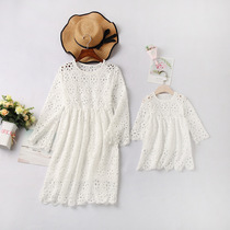 2022 spring and summer European and American small girl lace parent-child dress mother and daughter Princess skirt lotus leaf sleeve doll skirt