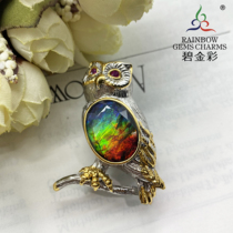 Bi gold color S925 silver gold pendant brooch dual-purpose crystal film covered with spotted color stone owl