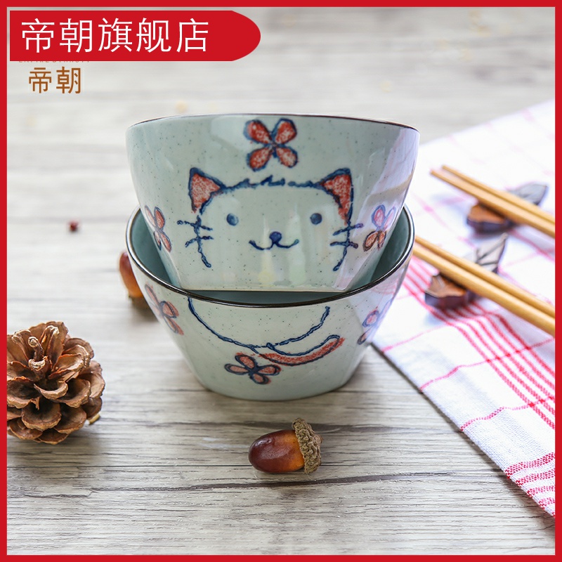 Rice bowls with practical and durable ceramic bowl cat bowl of soup bowl Korean Japanese bowl bowl, express and creative