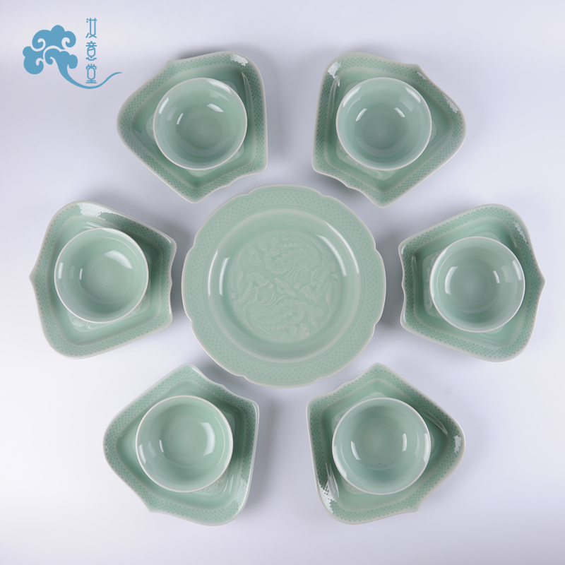 Your up celadon arts and crafts tableware suit household of Chinese style ceramic bowl dish combination Chinese wind housewarming wedding gift