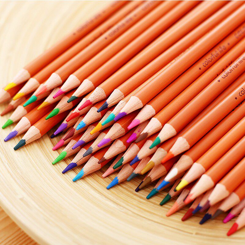 得力原木笔杆彩铅桶装36色