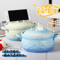 Home cute Japanese tableware ceramic instant noodle bowl with lid ramen bowl with lid ramen bowl chopsticks set student dormitory eating bowl single