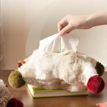Home hangable car tissue box soft rabbit fur dining table living room cream style high-end tissue paper storage bag