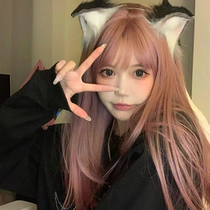 Wig female long hair summer thin vine pink Lolita round face with straight hair natural anime cos full-headed cover