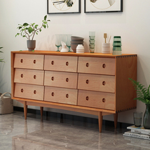 Nordic solid wood nine-drawer cabinet Bedroom storage Living room storage Simple retro dining side cabinet Foyer display entrance cabinet
