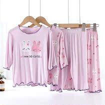 Girls Modale sleepwear Summer thin Childrens home Apparel Baby Air Conditioning Suit Girl Short Sleeve Seven Pants Suit