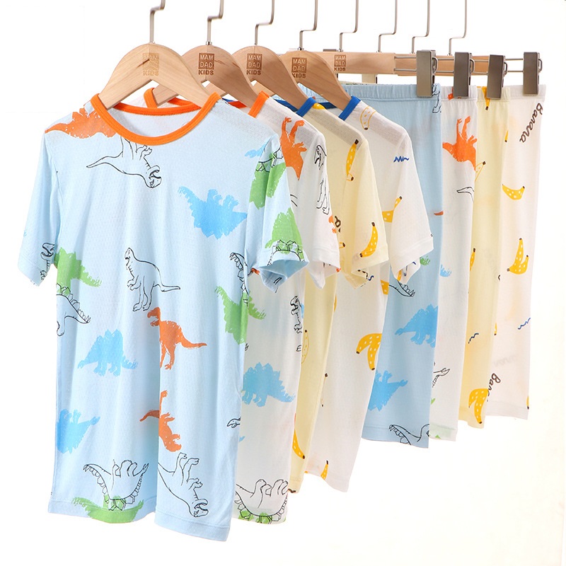 Children Short Sleeves 50% Pants Suit Modale Boy Sleepwear Summer Thin Girl Cartoon Casual Home Sleeping Pants Bao