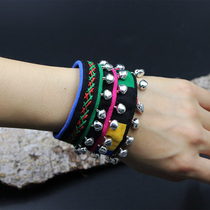 Ethnic style colorful rope bracelet broadband Bell female retro art hand woven fabric jewelry dance accessories