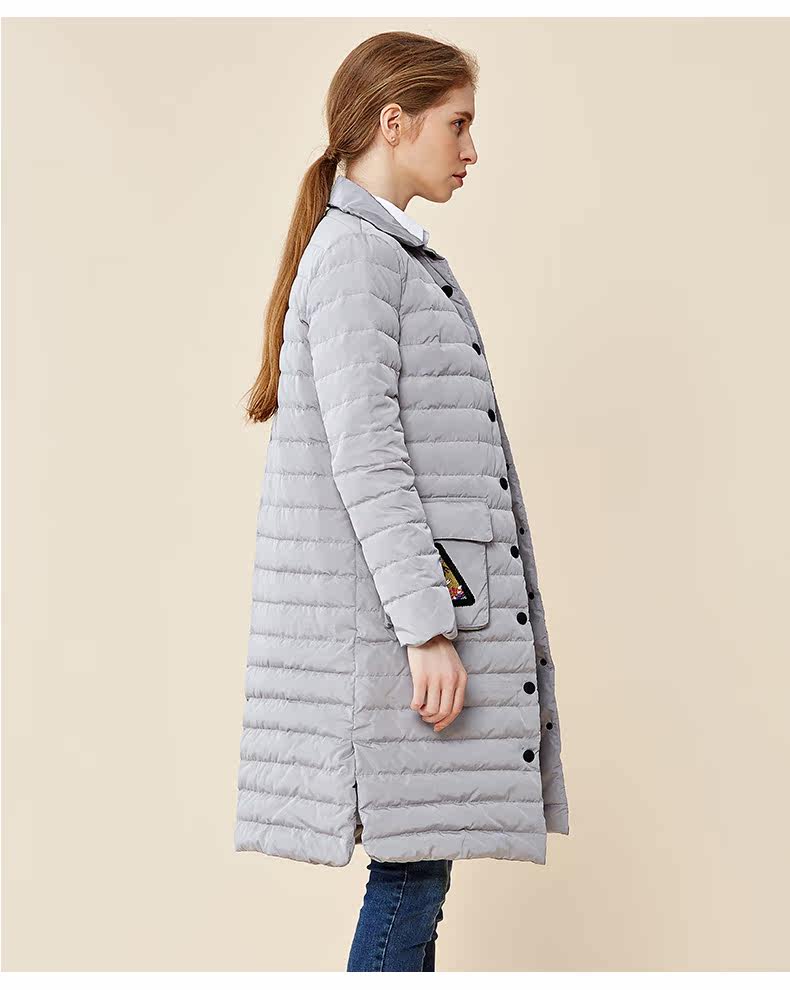 欧珂2016冬时尚休闲百搭中长款羽绒服西装领薄羽绒d41091105