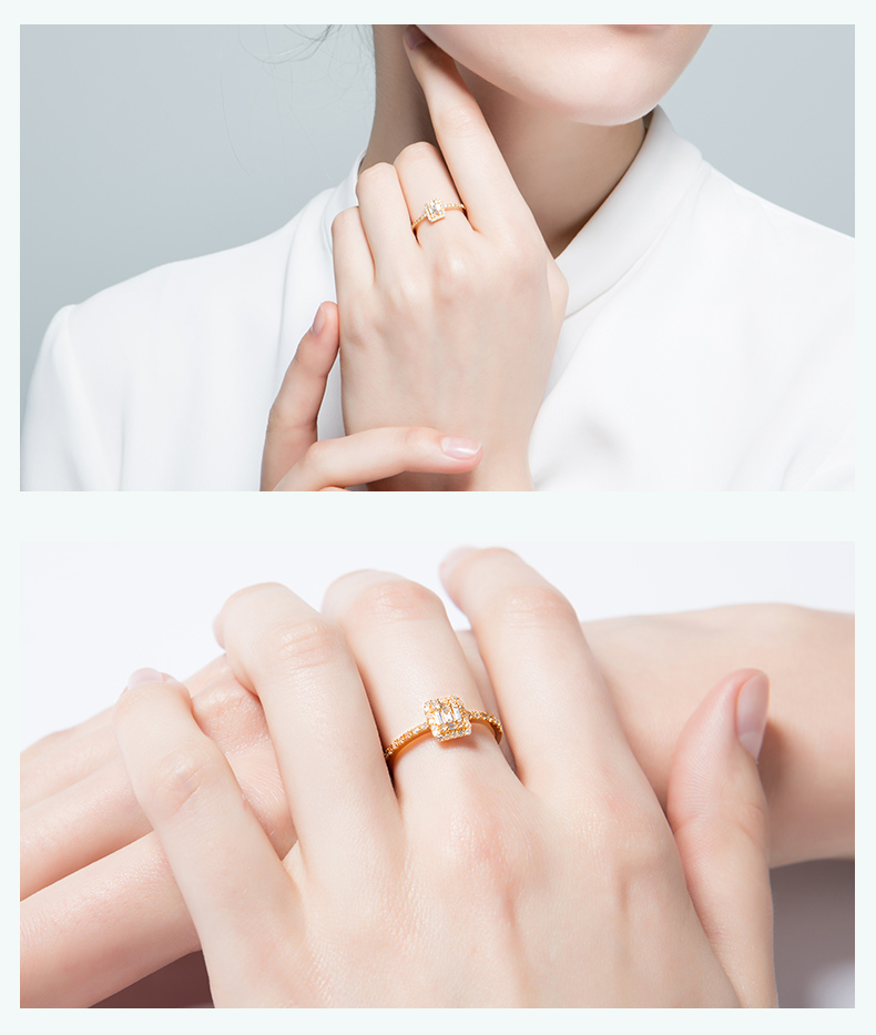 circle珠宝 钻石戒指18k黄金豪华群镶祖母切钻戒