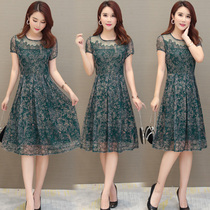 Summer short-sleeved chiffon dress fashion 30-40 years old middle-aged womens clothing mother dress slim long floral skirt