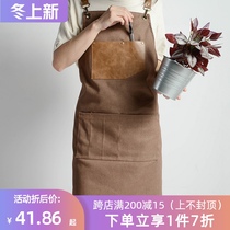 Cotton canvas apron wear-resistant stain-proof thick cooking baking strap apron Korean Restaurant barista work clothes