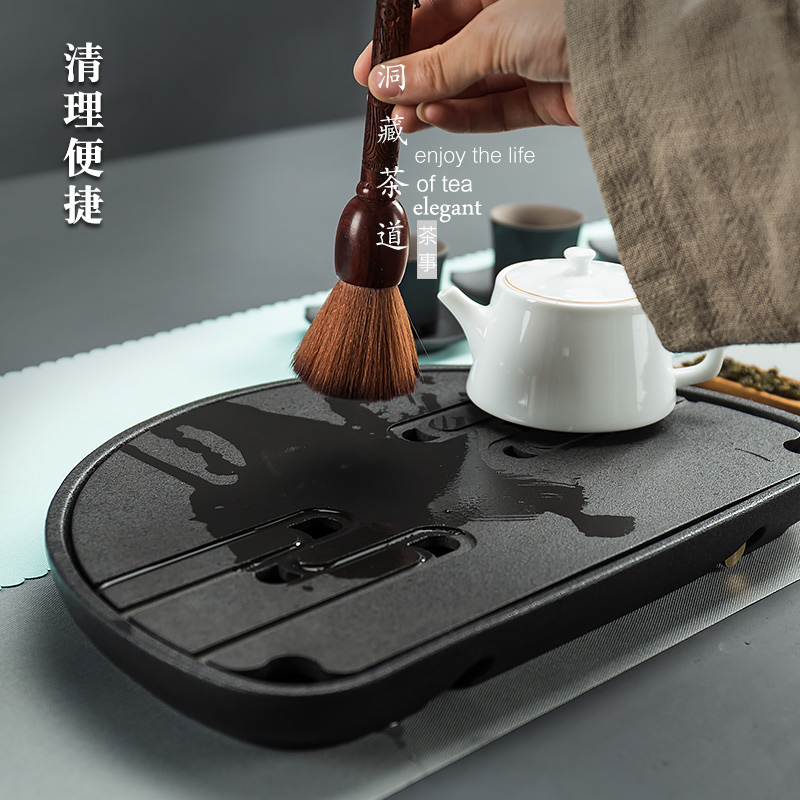 Black pottery floor in Japanese antique coarse pottery tea sets of kung fu tea set dry plate ceramic office tea tea tray