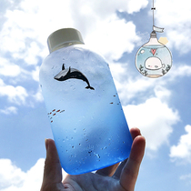 Korean version of the ocean gradient blue whale heat-resistant glass water bottle creative men and women students portable large-capacity water cup