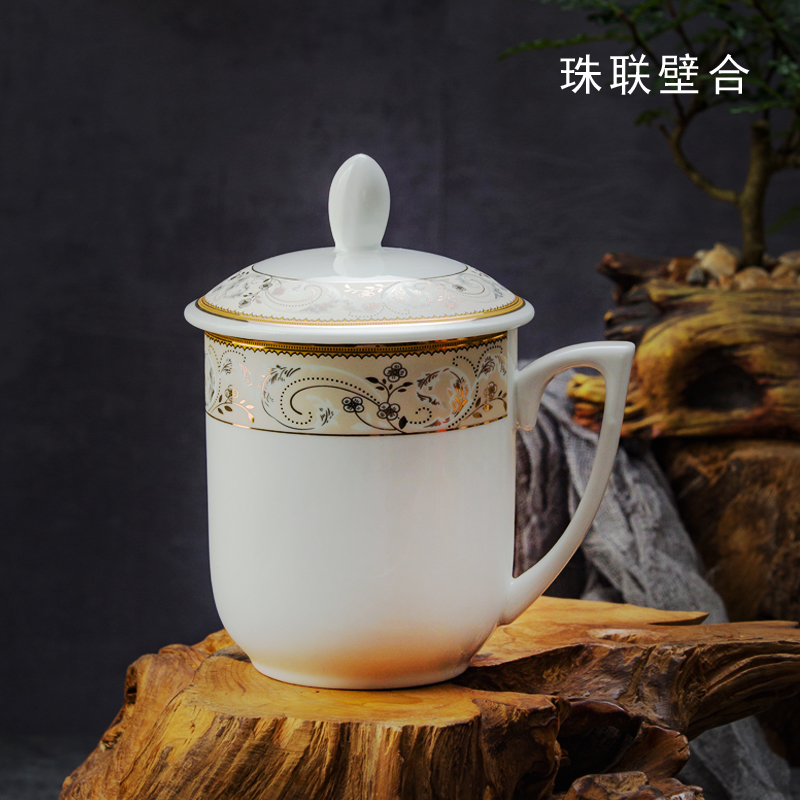 Jingdezhen ceramic cups with cover glass office cup meeting domestic tea cup up phnom penh cup custom LOGO