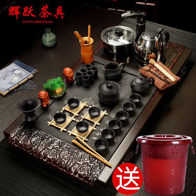 Hui make induction cooker hua limu ebony suit ground of a complete set of violet arenaceous kung fu tea set sharply stone tea tray