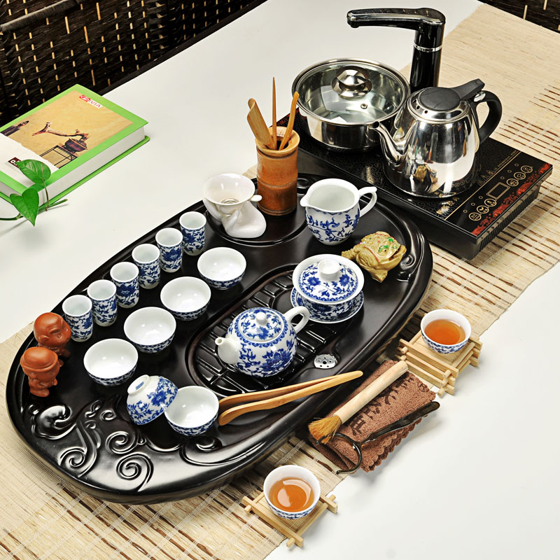 Hui, make violet arenaceous kung fu tea set a complete set of ceramic household your up induction cooker sharply stone solid wood tea tray of tea table