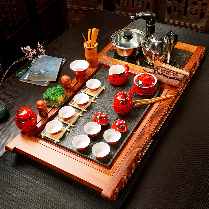 Hui make induction cooker hua limu ebony suit ground of a complete set of violet arenaceous kung fu tea set sharply stone tea tray