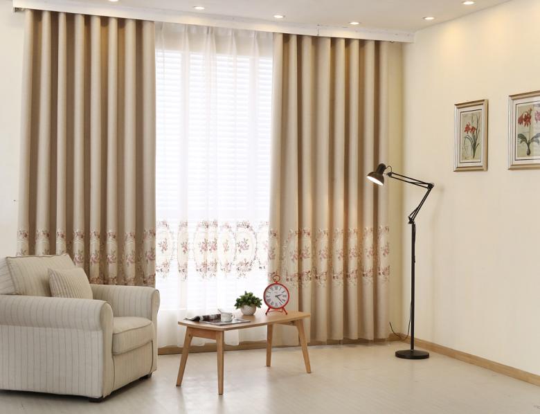 新现代中式窗帘布古典客厅高档落地棉麻绣花窗帘欧式成品定制简约