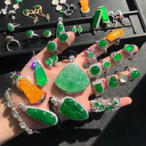 Natural A cargo ice seed emerald pendant jade Guanyin floating flowers full of green jade Buddha Gongyang Green Ruyi Myanmar 18K gold inlay