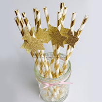 Zhang Fat party dessert table decoration Wedding birthday party cake accessories Hot gold star straw